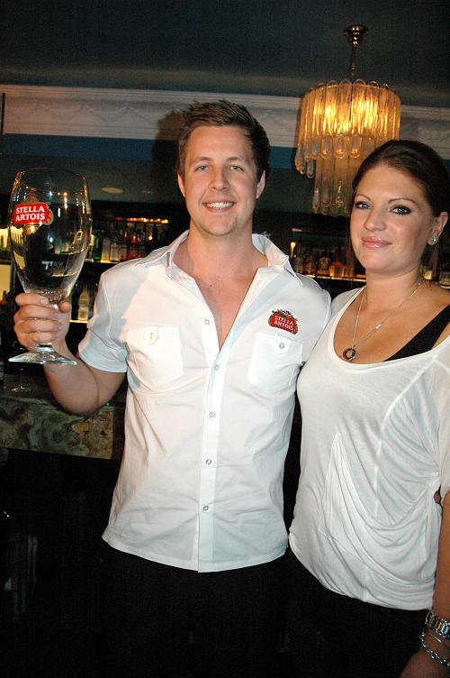 Winner Dylan Eisenhut and Stella Artois brand manager Sarah Campbell 