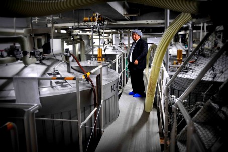 Mr Takagi amongst his tanks at Saito Shuzo Brewery