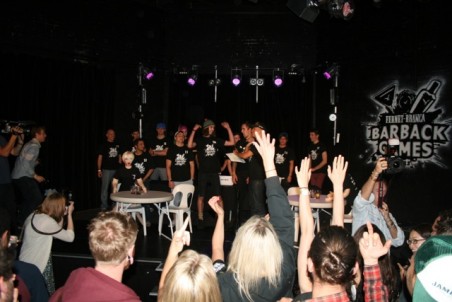 The competitors on stage at the Fernet Branca Bar Back Games at the Standard.