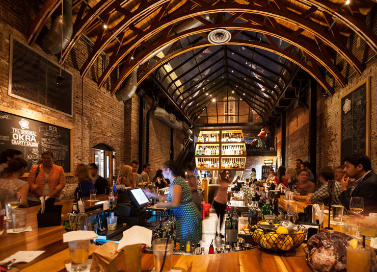 The OKRA Charity Saloon, a bar that donates 100 percent of its proceeds to charity, is located in downtown Houston's Historic Market Square.