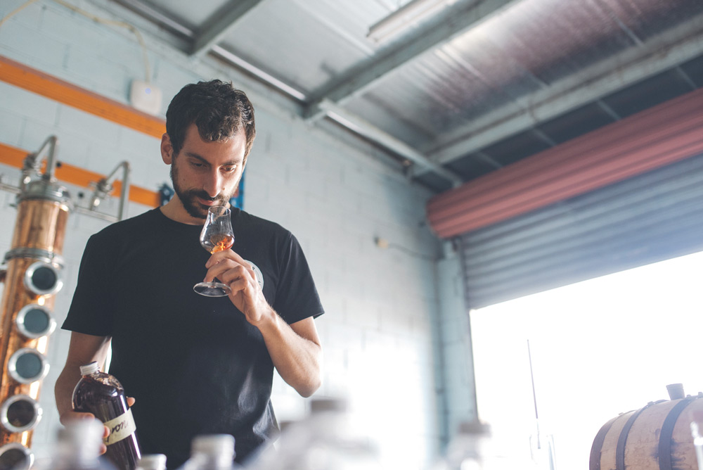 Distiller George Georgiadis at Never Never Distilling Co.