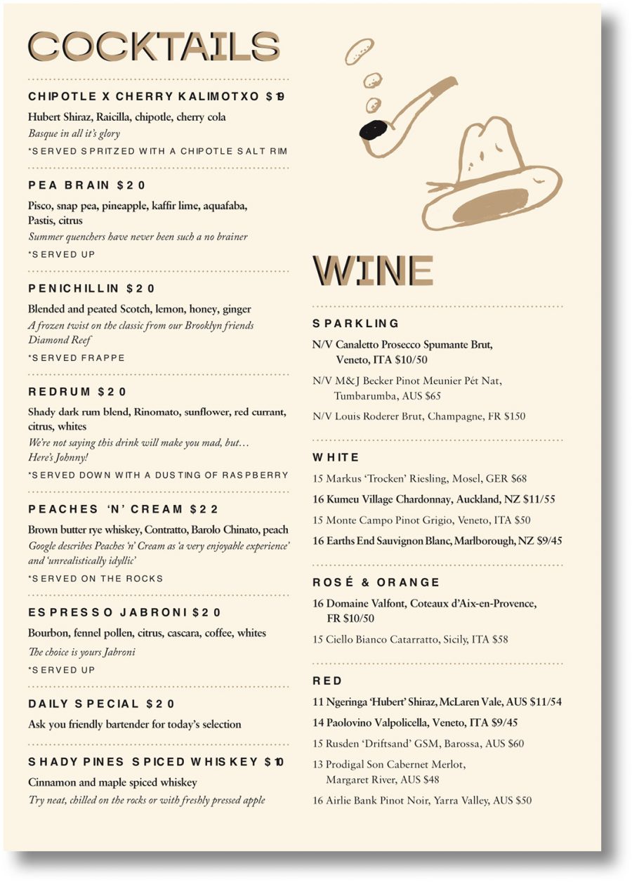 Espresso Jabroni's, fennel pollen, amari The new Shady Pines Saloon